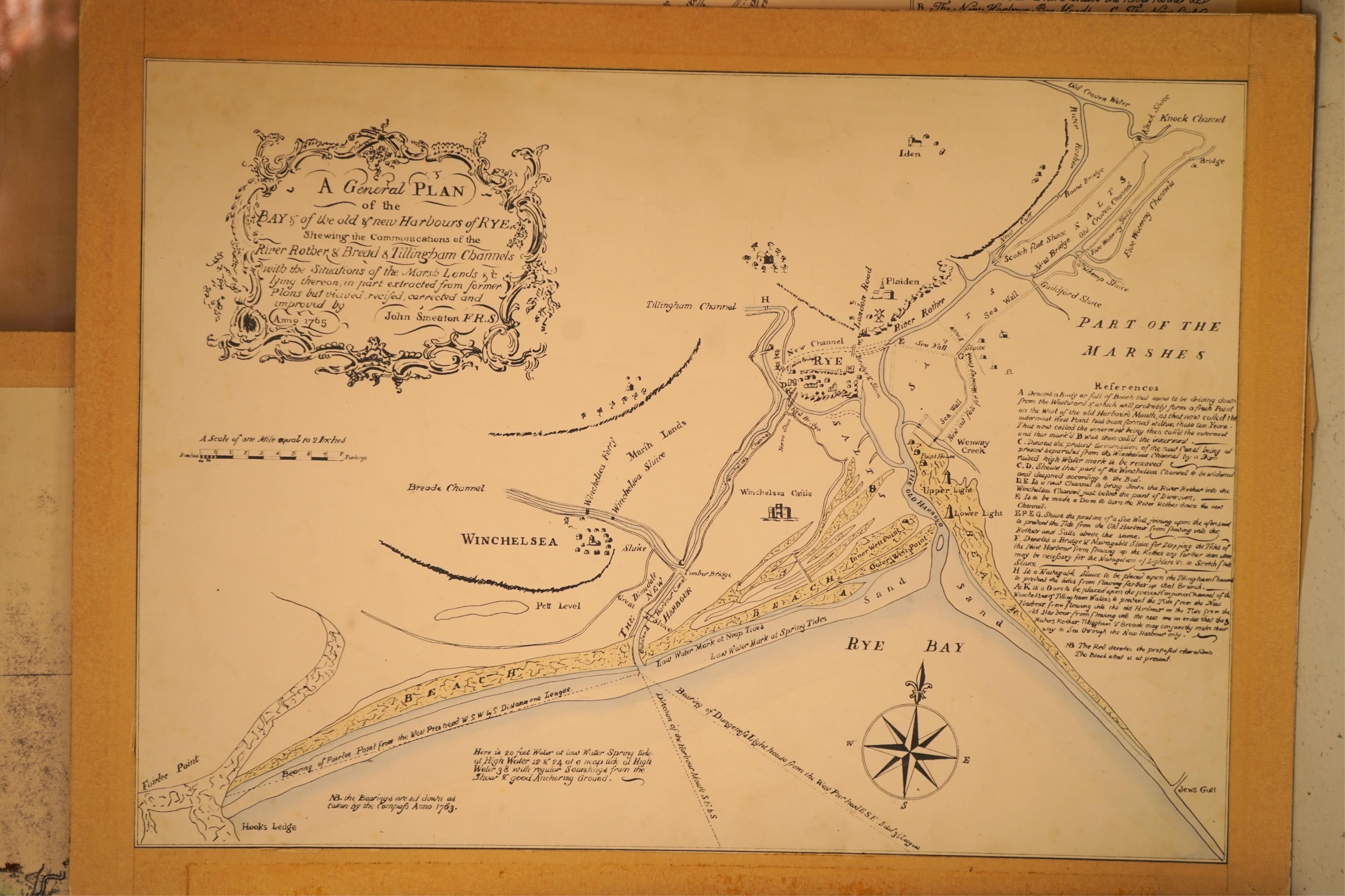 A collection of maps, mostly Kent and Rye harbour to include: Emmanuel Bowen, an accurate map of the County of Kent divided into its lathes, printed for Laurie and Whittle, London, one by Leslie C Benenson and one by Ric